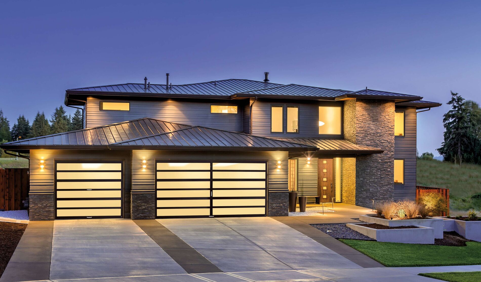 A welcoming home at dusk